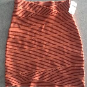 Orange stripe bandage mini skirt